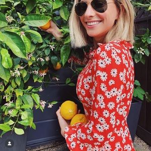 Reformation Red Floral Long Sleeve Mini Dress Size 2